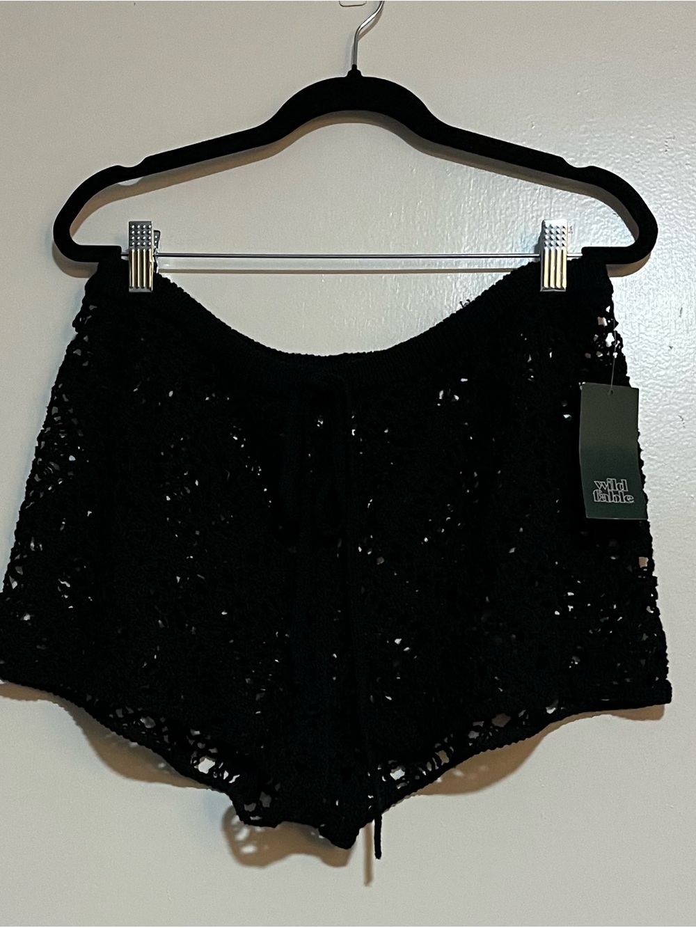wild fable Black Crochet Lounge Shorts with Drawstring